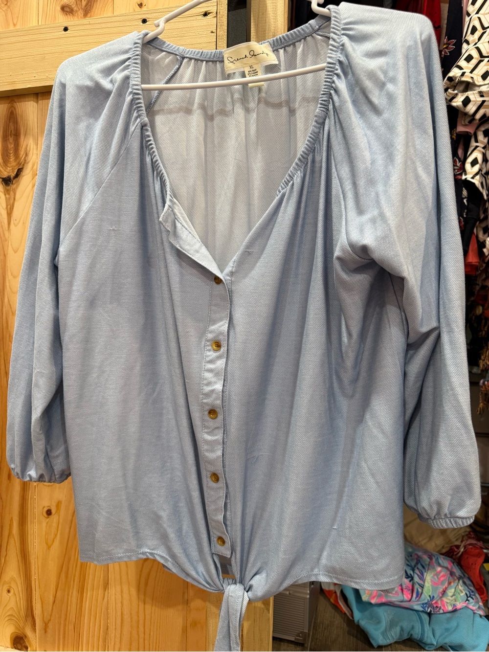 French Laundry Light Blue Button-Front Tie Hem Blouse
